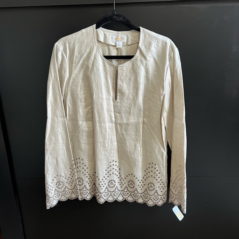 Talbots Cream Lace Trim Blouse